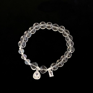 Transparent Crystal Beaded Bracelet With Zircon Teardrop Pendant Thick Silver Plated Copper Minimalist Jewelry For Women Gift