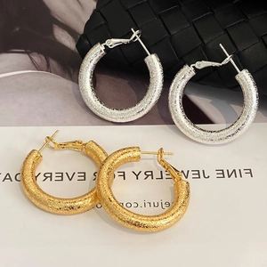Gold Plated Copper Hoop Earrings Frosted Stardust Texture Geometric Minimalist Round Circular Daily Jewelry For Women
