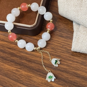 Bracelet Perles En Pierre Naturelle Avec Pendentif Fleur De Muguet En Cuivre Bijoux Rétro Élégants Pour Femmes