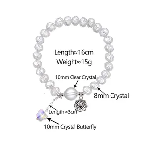 Bracelet en perles de cristal étincelant avec breloques papillon et cœur pour femmes