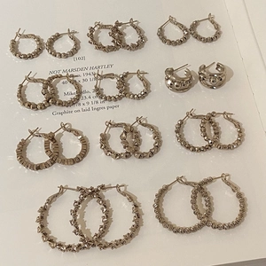Boucles Oreilles Créoles Géométriques Cuivre Texturé Perle Facettée Cercle Torsadé Métal Femmes Bijoux Mode Accessoire
