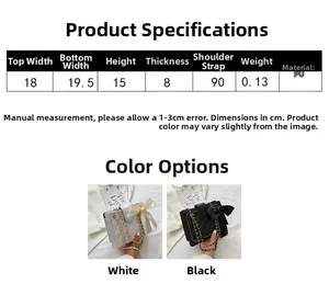Dimensioni dettagliate e opzioni colore per borse trapuntate con fiocco in seta decor