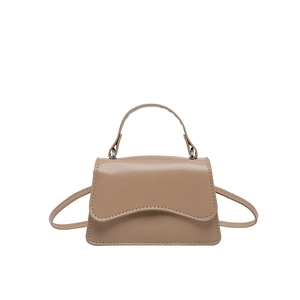 Chic light khaki mini square handbag with wave flap design and detachable strap