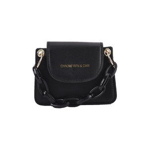 Mini black PU leather crossbody bag with chunky chain strap and gold hardware