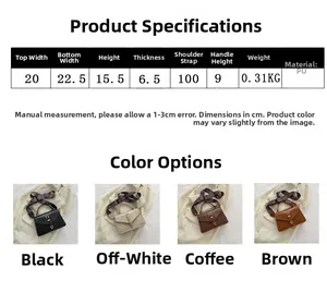 Size chart showing PU leather crossbody bag dimensions and four available colors