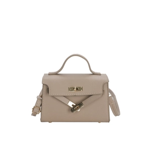 Elephant grey mini Kelly style handbag with crossbody strap in textured leather