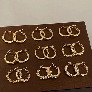 Gold Plated Copper Hoop Earrings Textured Twist Hammered Lightweight Luxury Minimalist Niche Jewelry Accessories For Women