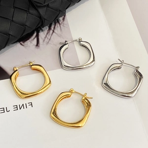 Boucles D'oreilles Créoles Carrées Géométriques Irrégulières Minimalistes En Cuivre Or Argent Style Rétro Bijoux Pour Femmes