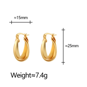 Matte gold U-shaped twist hoop earrings with size 15x25mm and weight 7.4g details