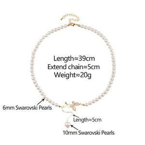 Elegant butterfly pearl choker necklace with gold butterfly clasp and 10mm drop pearl