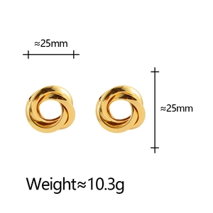 Detailed view of 25mm gold twisted knot earrings with weight specifications