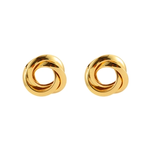 Minimalist double-layer concentric circle earrings with polished gold-plated finish