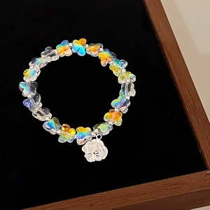 Bracelet Perles Cristal Irisé Perles Papillon Avec Pendentif Rose Bijoux Élégants Pour Femmes Filles