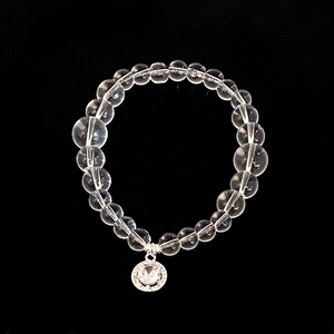 White Crystal Beaded Bracelet With Geometric Cubic Zirconia Round Pendant Simple Elegant Jewelry For Women Clear