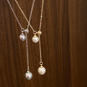 Minimalist Y-Shaped Lariat Necklace For Women Copper With Gold Plated Double Faux Artificial Pearls Dainty Elegant Jewelry