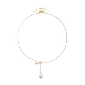 Elegant gold pearl necklace featuring a minimalist double pearl pendant design for women