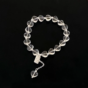 Heart Shaped Crystal Beaded Bracelet Transparent Glass Copper With Silver Plating Sweet Ins Style For Women