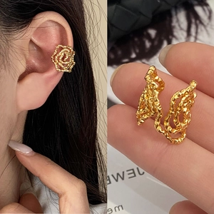 Irregular Lava Texture Rose Ear Cuff Copper Geometric No Piercing Earrings For Women Minimalist Design