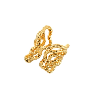 Irregular golden lava texture butterfly open ring with a minimalist geometric hollow design