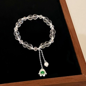 Bracelet Perlé Avec Pendentif Fleur De Muguet Künstliche Perles En Cristal De Verre Transparent Fausse Künstliche Perle Plaqué Argent Bijoux Doux