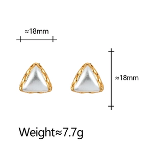 Detail of geometric triangle earrings with dimensions and weight specs in gold and silver