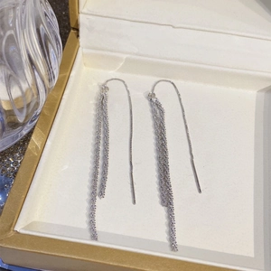 Élégantes boucles d'oreilles longues à pampilles en argent avec zircons dans un écrin