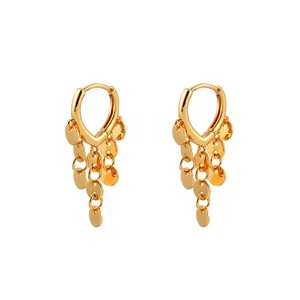 Elegantes pendientes de aro de corazón dorados con borlas de lentejuelas redondas capas