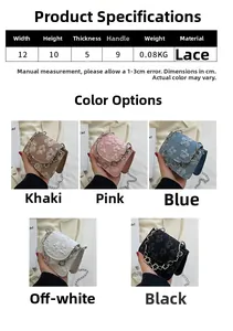 Detailed comparison of mini lace floral bags with clover charm chain in five colors