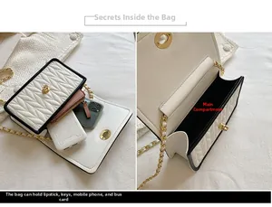 White quilted crossbody bag detail showing interior main pocket for phone and essentials