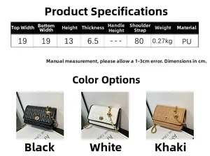 Detailed size chart and dimensions for this minimalist PU leather quilted chain bag