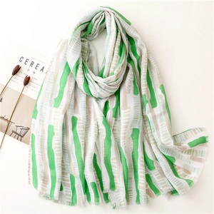 Women Abstract Print Scarf Shawl Lightweight Polyester Korean Fashion Sun Protection Raw Edge Breathable