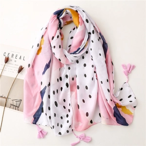 Écharpe Châle Femme Pois Bloc De Couleur Satin Coton Polyester Léger Plage Protection Solaire Gland Frange Bohème Wrap