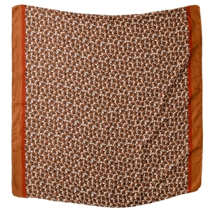 Écharpe en soie à motif feuilles de ginkgo avec large bordure marron et style ethnique