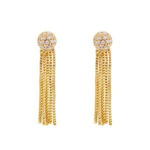 Boucles d'oreilles franges dorées avec clous en zircon pour un style vintage luxueux