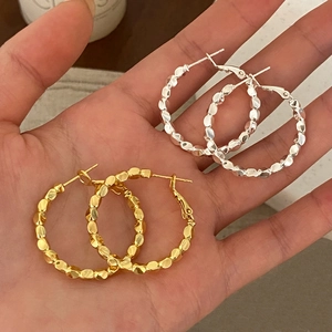 Textured Hoop Earrings Hammered Copper 18K Gold Plated Circular Fashion Jewelry For Women Everyday Trendy Style