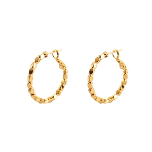 Polished gold-tone textured hoop earrings with a chunky square link chain design