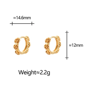 Vintage gold rose hoop earrings with detailed floral embossing and minimalist aesthetic