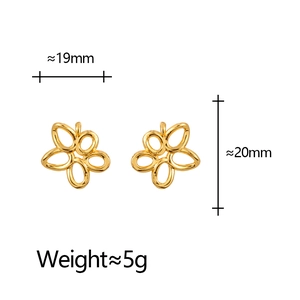 Detailed view of hollow flower stud earrings with 19x20mm dimensions and 5g weight