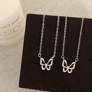 Butterfly Pendant Necklace Copper With Cubic Zirconia 18K Gold Plated Hollow Design Elegant Clavicle Chain For Women