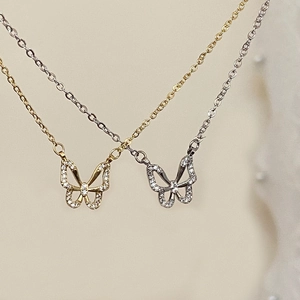 Elegant hollow butterfly necklaces with sparkling cubic zirconia in gold and silver finish