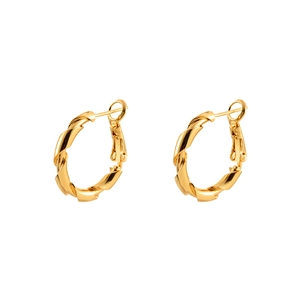 Minimalist golden twisted hoop earrings with a sleek metallic finish and secure clasp