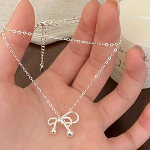 Bowknot Necklace Silver Plated Copper Minimalist Sweet Clavicle Chain Adjustable Jewelry For Women Daily Wear Trendy