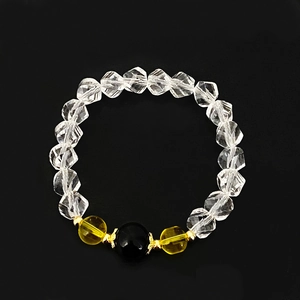 Minimalist beaded bracelet with black agate, yellow beads and faceted clear crystals