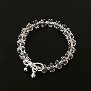 White Crystal Beaded Bracelet Silver Plated Bowknot Pendant Elegant Minimalist Style Fashion Accessory For Women