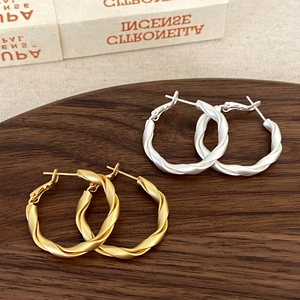 Matte Twisted Hoop Earrings Minimalist Copper Geometric Rope Design Trendy Jewelry For Women