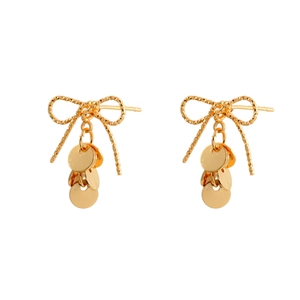 Elegant gold bow earrings with dangling metallic sequins for a stylish daily look