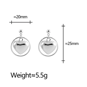 Elegant heart-shaped pearl earrings in silver finish, size 20mm x 25mm, weight 5.5g