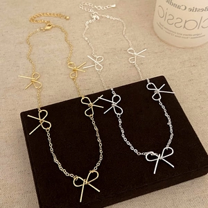 Copper Bow Knot Choker Necklace Elegant Ribbon Charm Pendants Adjustable Gold Silver Plated Sweet Jewelry For Women
