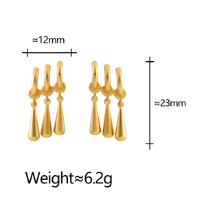 Minimalist gold-plated triple hoop drop earrings with sleek metallic tassels for women
