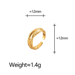 Detail view of 12mm gold hammered textured ring showing 1.4g weight and size dimension